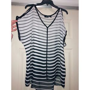 A.N.A - Stripped Open Shoulder Short Sleeve Top